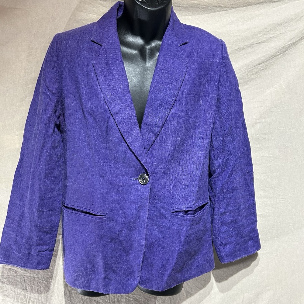 Harve Benard Womens Size 6 Purple 100% Linen Blazer Jacket One Button